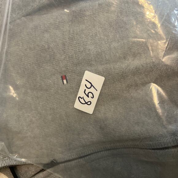 Tommy Hilfiger Sweater Mens Large Light Gray Cotton Cardigan Classic Mock Neck - Picture 9 of 9